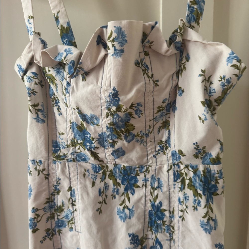 By Anthropologie Floral Print Dress with Blue Accents XS - Picture 6 of 8